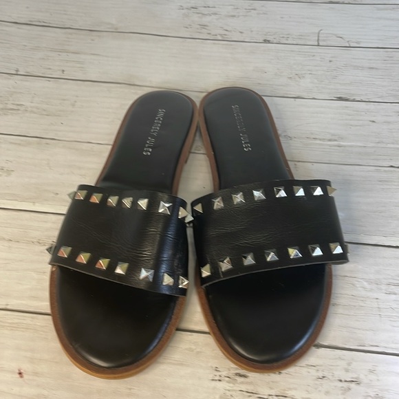 Sincerely Jules Black Silver Studded Slip On Slide Sandals - Picture 6 of 11